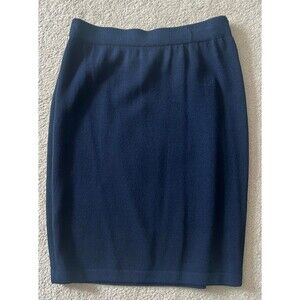 ST JOHN Navy Blue Santana Knit Skirt, Elastic Waist, Size 10, 23” Long
